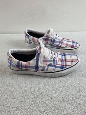 Vans Era Plaid Red White Blue Classic Sneakers Patriotic Wmn's 8